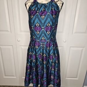 Jessica Howard Purple&Teal Holter Neck Dress, Size 10